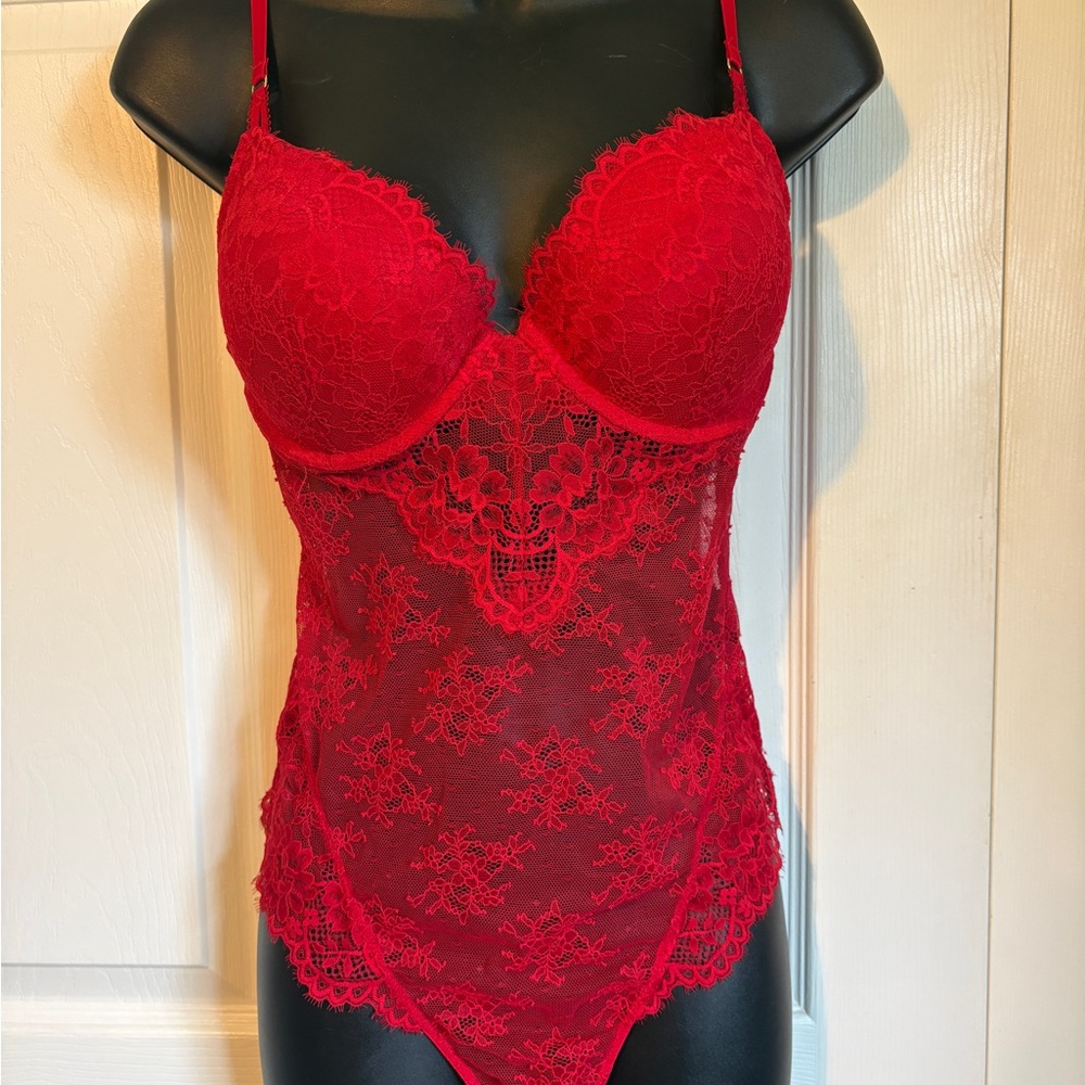 H&M Red Lace Push-Up Bodysuit